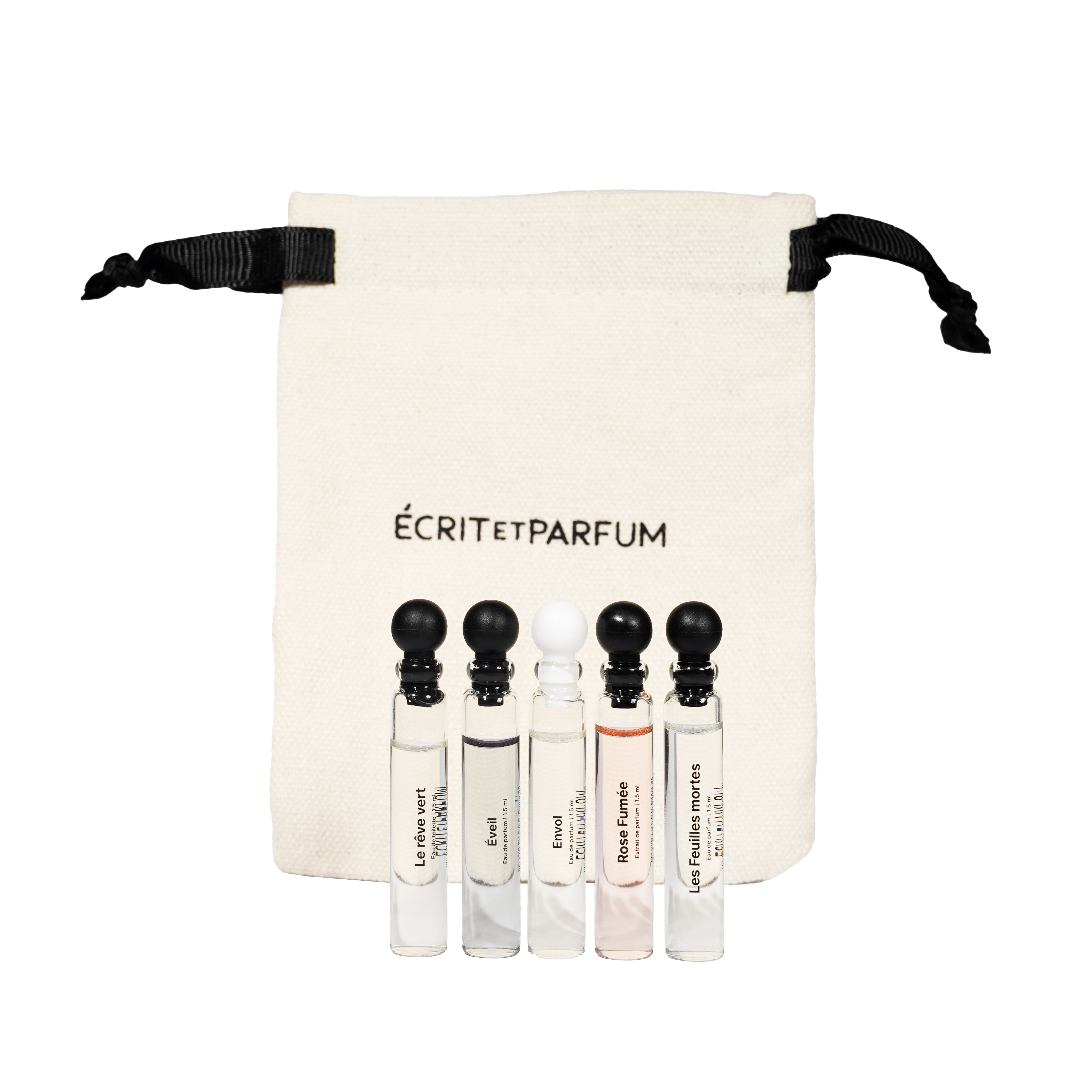 Écrit et Parfum Discovery Kit 5 fragrance samples 1.5ml with canvas pouch