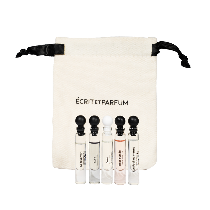 Écrit et Parfum Discovery Kit 5 fragrance samples 1.5ml with canvas pouch